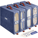 BAMBALIK 4x Bed Sheet Organizer Storage Boxes with Big See-Through Windows - Bedsheet Organizers Redesigned. Robust Bed Sheet Storage -15x13x5 Inches Sheet Organizers and Storage Containers (Denim)