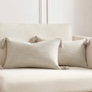 Meekio Set of 2 Light Beige Pillow Covers 12 x 20 inches Neutral Pillow Covers Textured Throw Pillow Covers with Tassels for Neutral Home Decor
